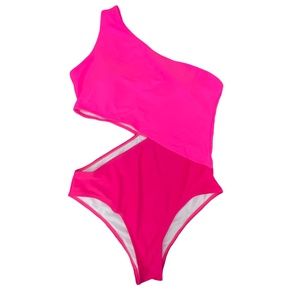 Two-Tone Pink One Shoulder Cutout One Piece Swim Suit Size XL